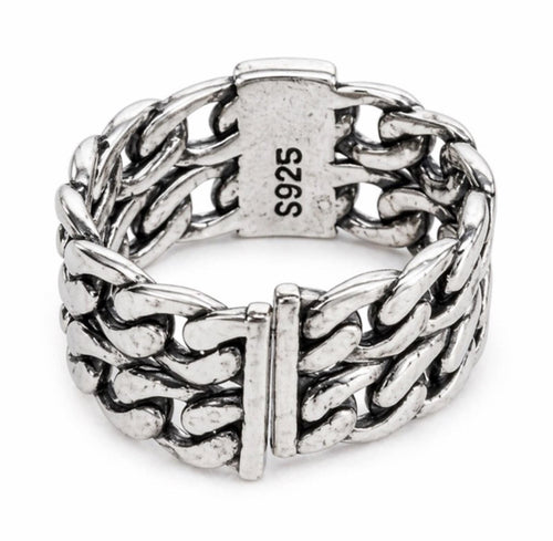 Yves Saint Laurent Paris YSL Chain Link Wide Band Ring Silver S925