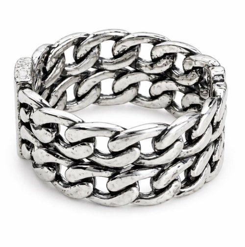 Yves Saint Laurent Paris YSL Chain Link Wide Band Ring Silver S925
