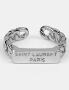 Yves Saint Laurent Paris YSL Silver Chain Link Nameplate Band Ring S925
