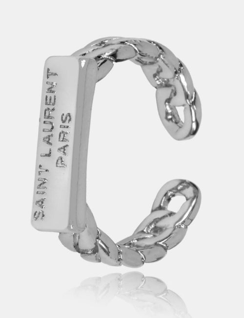 Yves Saint Laurent Paris YSL Silver Chain Link Nameplate Band Ring S925