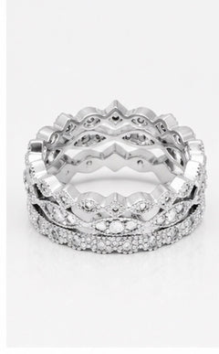 AAA Cubic Zirconia Fine Silver Plate Stackable 3-Ring Set - Sable & Red