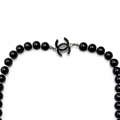 CHANEL Faux Pearl Black Bead Long Wrap Necklace Statement Vintage