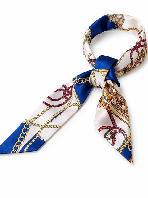 Luxury Nautical Chain Print Skinny Silk Scarf Hair Neck Bag Accessory