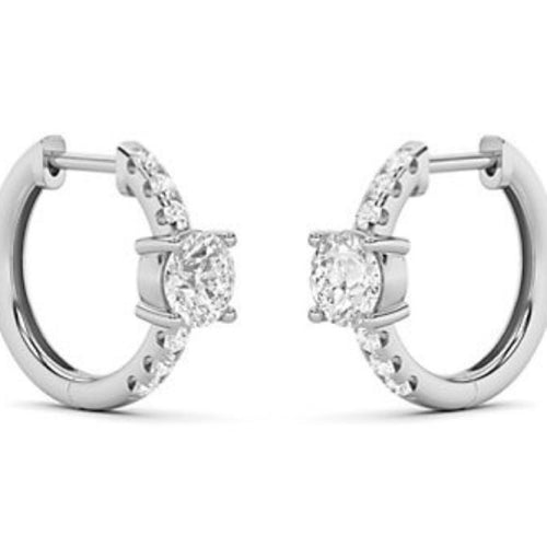 Zales 1.50 cttw Diamond Huggie Hoop Earrings, 925 Sterling Silver NEW
