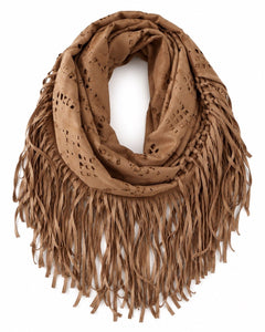 Altar'd State Camel Faux Suede Laser-Cut Fringe Infinity Scarf - Sable & Red