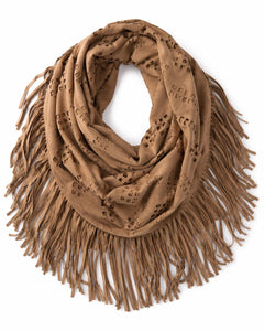 Altar'd State Camel Faux Suede Laser-Cut Fringe Infinity Scarf - Sable & Red