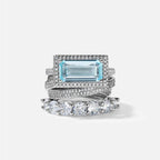 Aquamarine and Diamond 3 Ring Statement Stacked Ring Set - Women Jewelry - Sable & Red