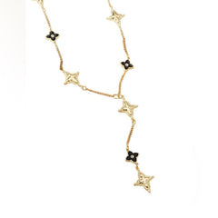 Atelier Gold and Black Flower Lucky Clover Y-Drop Necklace - Sable & Red