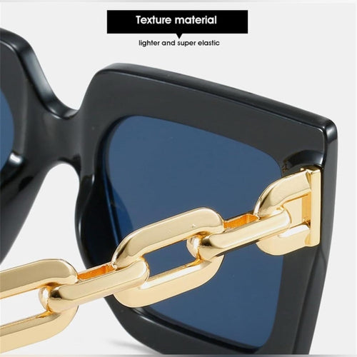 DESIGNER Black & Gold Sunglasses with Golden Tone Chain Link Arms 2 Pair