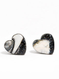 Black Glitter & White Heart Stud Earrings - Women Jewelry - Sable & Red