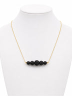 Black Lava Rock Essential Oil Diffuser Necklace Gold Filled Aromatherapy Jewelry - Sable & Red