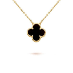 Black Onyx and Gold Clover Necklace - Sable & Red