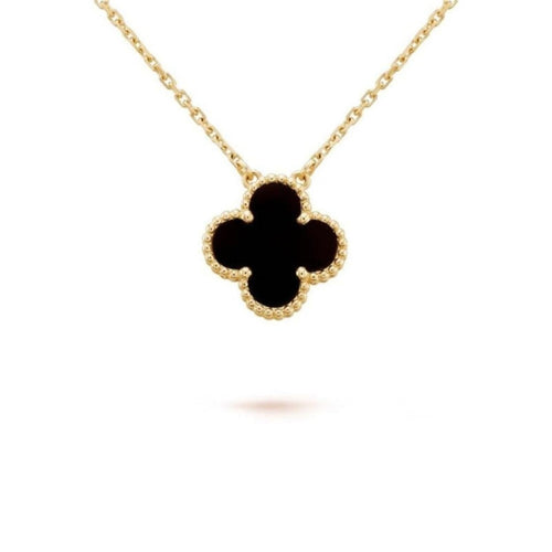 Black Onyx and Gold Clover Necklace - Sable & Red