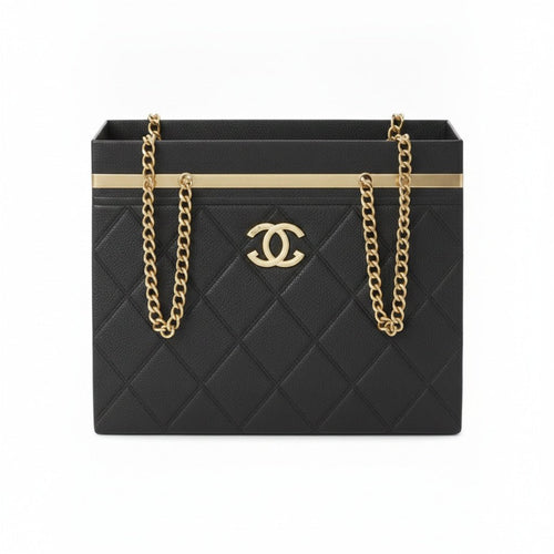 Black Quilted Box Mini Bag with Gold Hardware * Flower Bouquet Holder - Sable & Red
