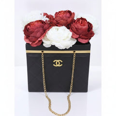 Black Quilted Box Mini Bag with Gold Hardware * Flower Bouquet Holder - Sable & Red