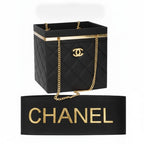 Black Quilted Box Mini Bag with Gold Hardware * Flower Bouquet Holder - Sable & Red