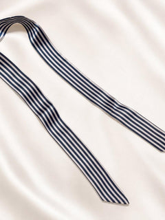 Black White Striped Satin Hair Scarf Bag Accent 33.46” - Sable & Red
