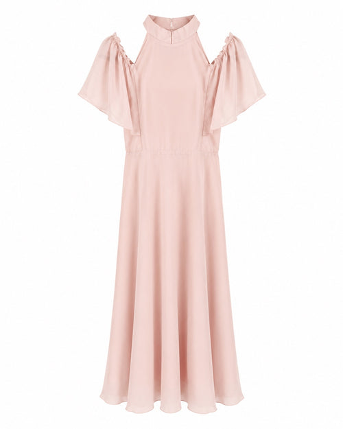Monsoon Pink Chiffon Mona Angel Sleeve Maxi Dress Size 6