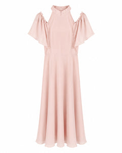 Monsoon Pink Chiffon Mona Angel Sleeve Maxi Dress Size 6 - Sable & Red