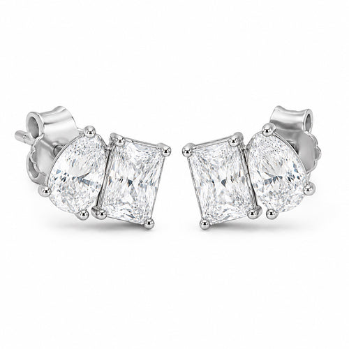Kenneth Jay Lane Shaped Cubic Zirconia Silver-Tone Stud Earrings
