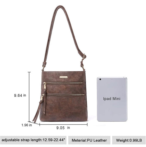 CLUCI Coffee Brown Multi-Zip Crossbody Bag