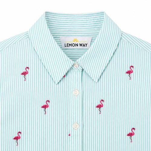 Lemon Way Flamingo Striped Button Down Shirt Women's Small