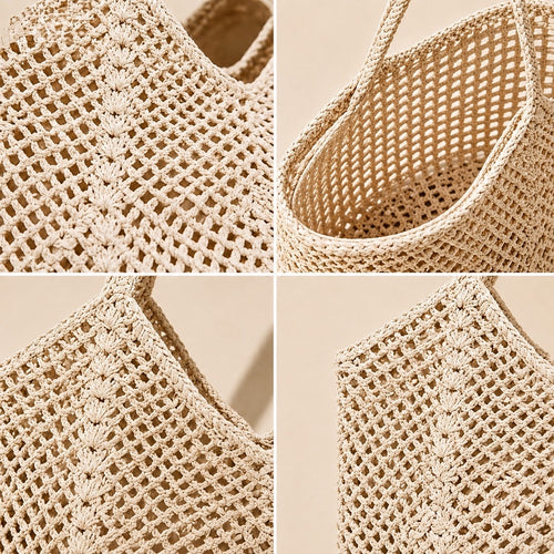 Chloe Crochet Woven Mesh Tote Bag Boho Beach Shoulder Bag