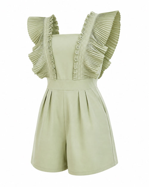 Pleated Ruffle Sleeve Romper Sage Green Size M Statement Playsuit