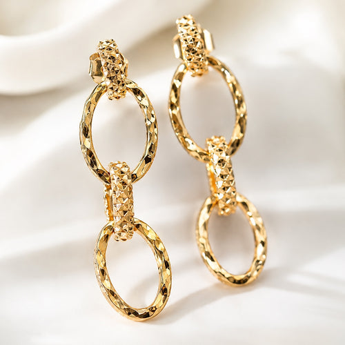 18K Gold-Plated Textured Oval Link Drop Earrings 2” Statement