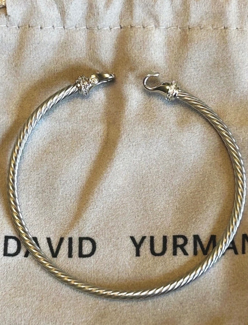 David Yurman Buckle Classic Cable Bracelet Sterling Silver with Diamonds, 3mm