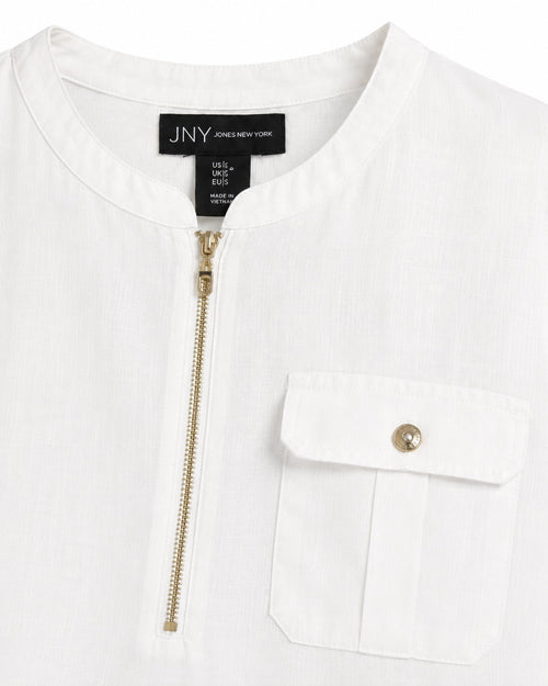 Jones New York White 100% Linen High-Low Zip Tunic Top Large