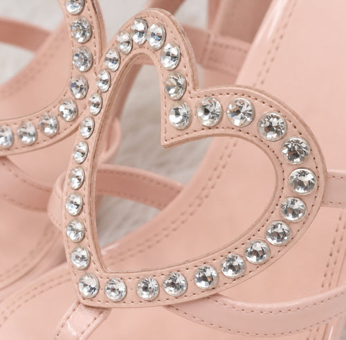 Gianni Bini GB “The Heart” Rhinestone Heart Platform Thong Heeled Sandals Pink
