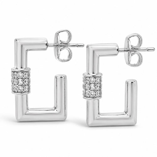 SHINE by Sterling Forever Square CZ Carabiner Clip Huggie Hoop Earrings