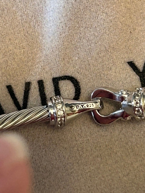 David Yurman Buckle Classic Cable Bracelet Sterling Silver with Diamonds, 3mm