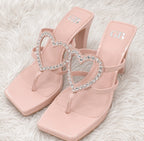 Gianni Bini GB “The Heart” Rhinestone Heart Platform Thong Heeled Sandals Pink