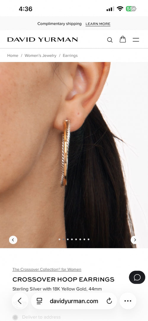 David Yurman Crossover Hoop Earrings in Sterling Silver & 18k Yellow Gold, 44mm