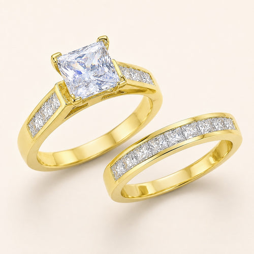 4.5 CTW Gold-Plated Princess Cut CZ Bridal Ring Set