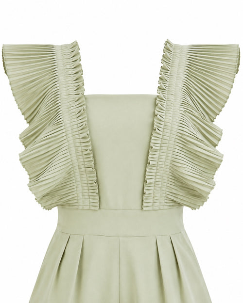 Pleated Ruffle Sleeve Romper Sage Green Size M Statement Playsuit