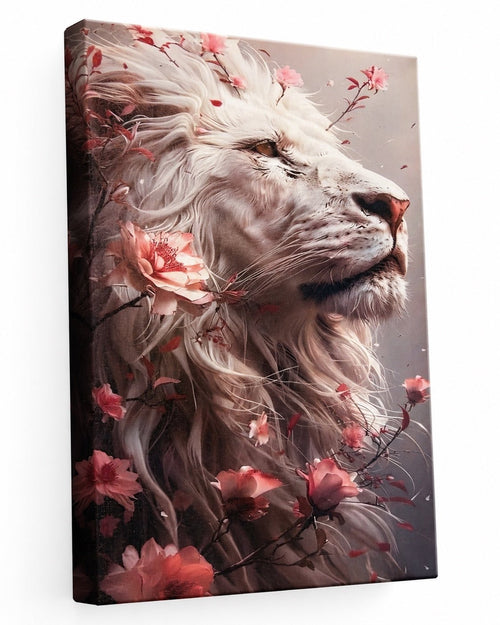 Blush Floral White Lion Canvas Wall Art 18x12 - Sable & Red