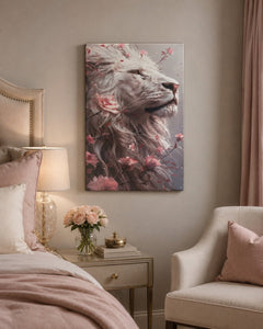Blush Floral White Lion Canvas Wall Art 18x12 - Sable & Red