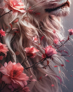 Blush Floral White Lion Canvas Wall Art 18x12 - Sable & Red