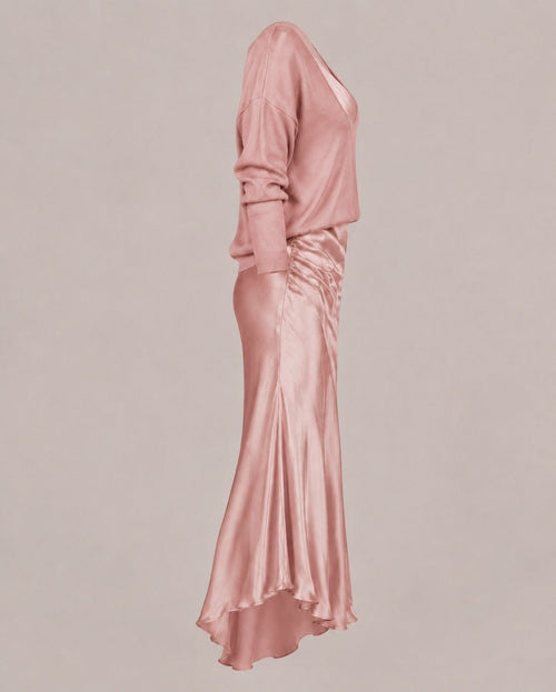 Blush Pink Satiny Maxi Dress and Top Two-Piece Set - Sable & Red