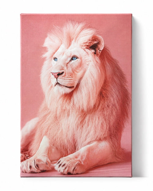 Blush Pink White Lion Canvas Wall Art with Blue Eyes – 18” x 12” - Sable & Red