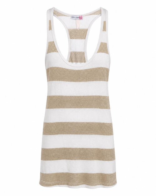 Body Central White & Metallic Gold Striped Racerback Tank Top Size Small - Sable & Red