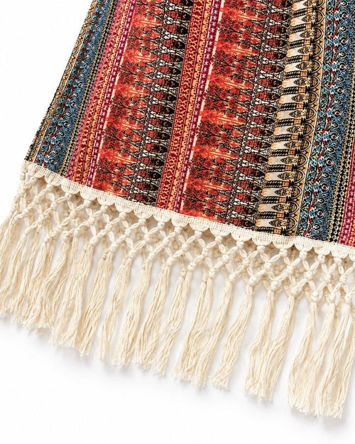 Boho Halter Fringe Mini Dress XL - Sable & Red
