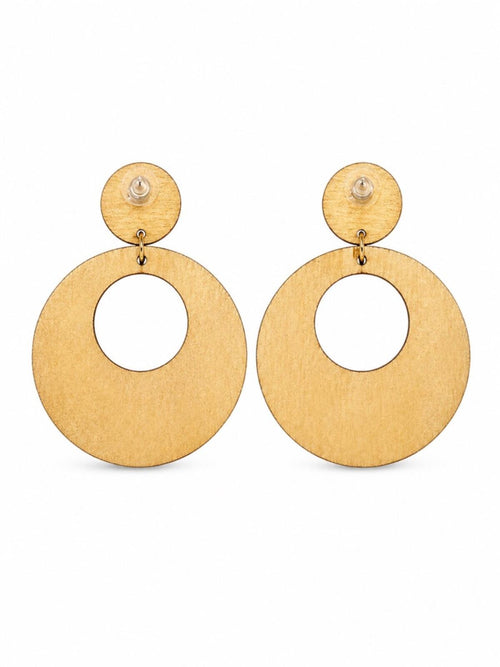 Boho Wooden Geometric Cutout Drop Earrings Tribal Print - Sable & Red
