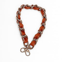 Brown Leather & Gold Chain Interchangeable Bag Strap - Sable & Red