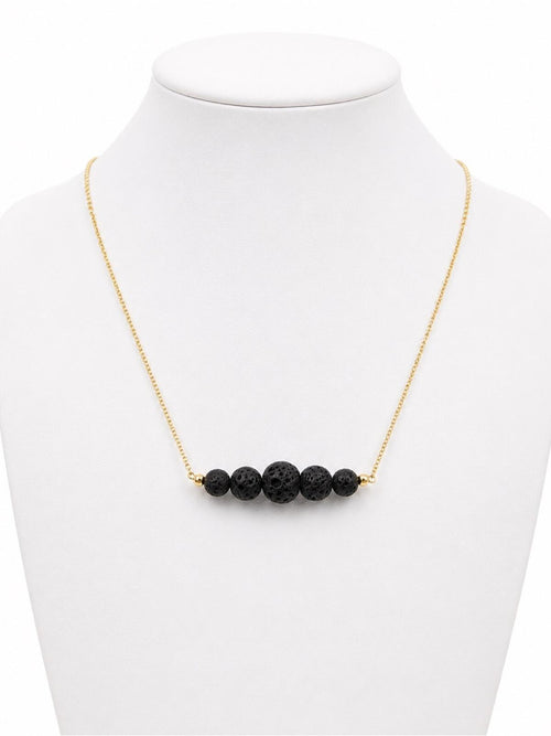 Black Lava Rock Essential Oil Diffuser Necklace Gold Filled Aromatherapy Jewelry