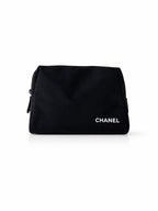 CHANEL Black & White Nylon Travel Pouch Beauty Cosmetic Bag Clutch Authentic