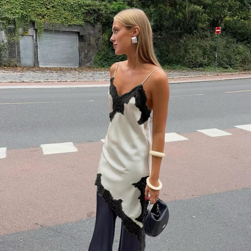 Cami NYC Silk Camisole Sleeveless Dress Top Ivory Asymmetrical Hem Black Lace